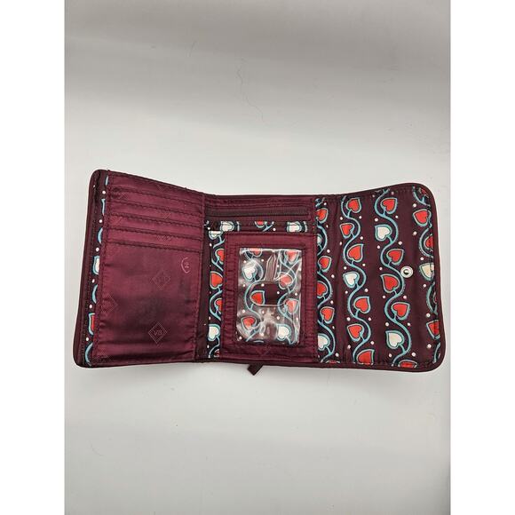 Vera Bradley Trifold Wallet Paisley Quilted Zip Coin ID Window Purple Red - Picture 3 of 9